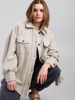 Free People Ruby Sherpa Shacket Jacket in Stone